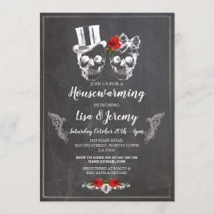 Housewarming Rose Skulls Invite Chalk Halloween