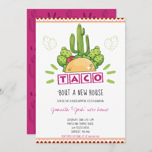 Housewarming Taco 'Bout A New Home Fiesta Pink Invitation (Front/Back)