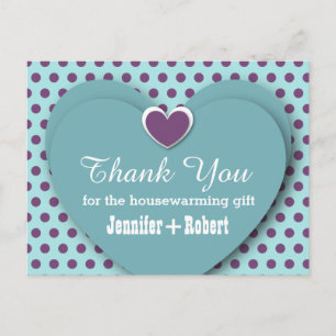 HOUSEWARMING Thank You Hearts Dots B03 AQUA Postcard