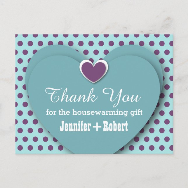 HOUSEWARMING Thank You Hearts Dots B03 AQUA Postcard (Front)