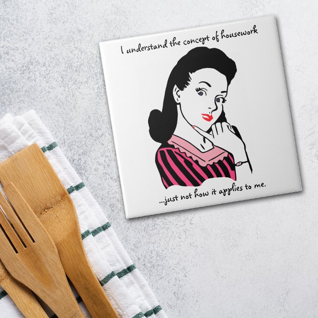 Housework Concept Funny Retro Woman Ceramic Tile (Creator Uploaded)