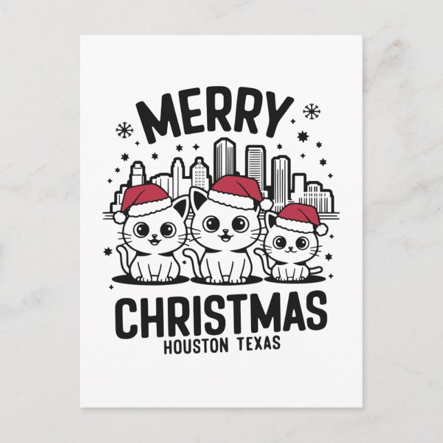 Houston City Texas Merry Christmas Cats USA Postcard (Front)