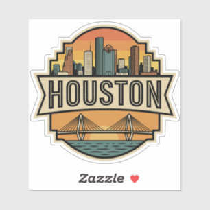 Houston City Texas Skyline Retro Travel Badge