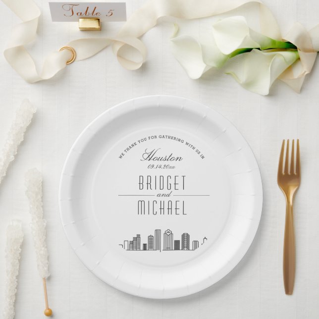 Houston Deco Skyline | Wedding Event Paper Plate (Wedding)