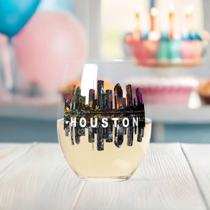 Houston in graffiti stemless wine glass