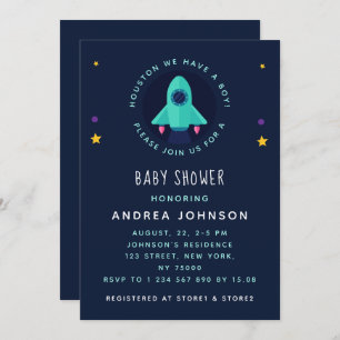 Houston Its a Boy Rocket Spaceship Stars & Space Invitation