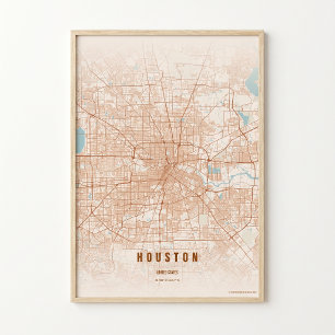 Houston Map Print Terracotta Poster Wall Art Gift