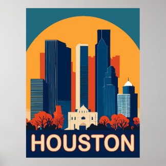 Houston, Recognisable buildings, Travel Poster