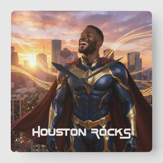 HOUSTON ROCKS - TEXAS SQUARE WALL CLOCK (Front)