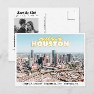 Houston Save the Date Retro Wedding Postcard
