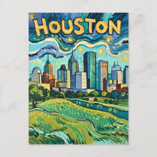 Houston Skyline Colourful Van Gogh Cityscape Postcard