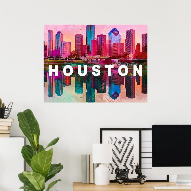 Houston Skyline Graffiti Art Poster (Home Office)