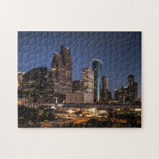 Houston Skyline | Night Lighs and City Life Photo Jigsaw Puzzle (Horizontal)