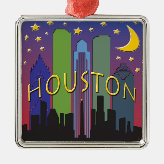 Houston Skyline nightlife Metal Ornament (Front)