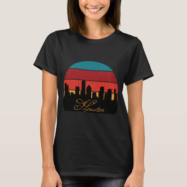 Houston Skyline Retro Sunset Travel T-Shirt (Front)