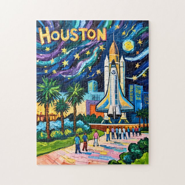 Houston Skyline Space Center Rocket Van Gogh Kids Jigsaw Puzzle (Vertical)