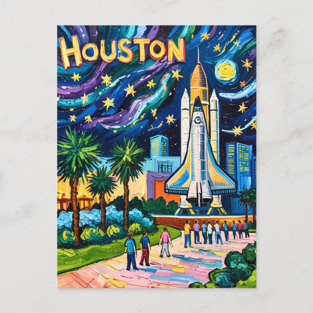 Houston Skyline Space Center Rocket Van Gogh Kids Postcard (Front)