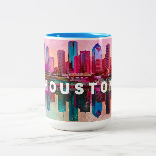 Houston Skyline Urban City Art  Two-Tone Coffee Mug (Center)