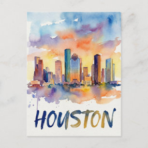Houston Skyline water color Postcard