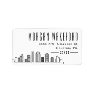 Houston Stylised Skyline Large Address Label