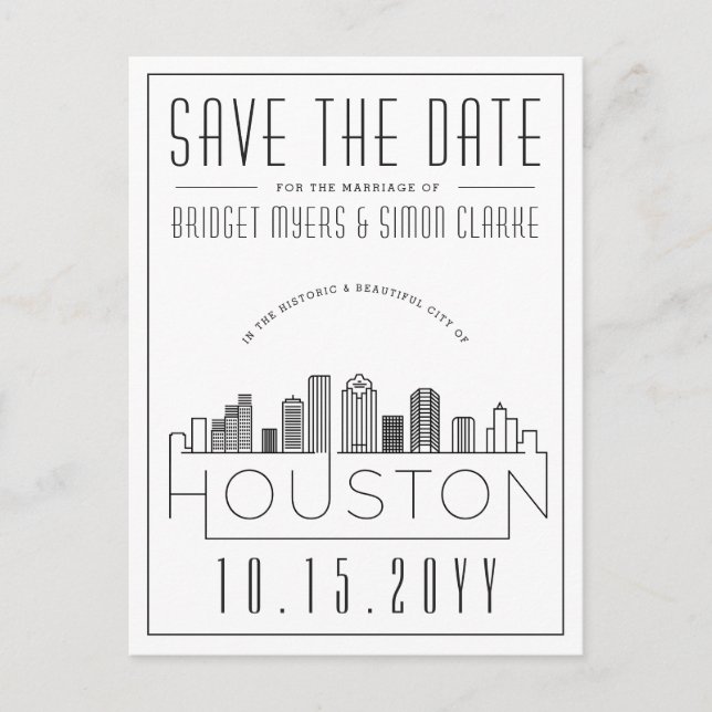 Houston | Stylised Skyline Save the Date Postcard (Front)