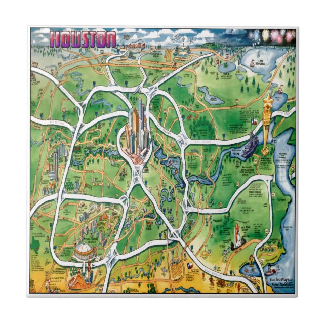 Houston Texas Cartoon Map Tile (Front)