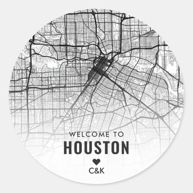 Houston, Texas City Map | Wedding Welcome Classic Round Sticker (Front)