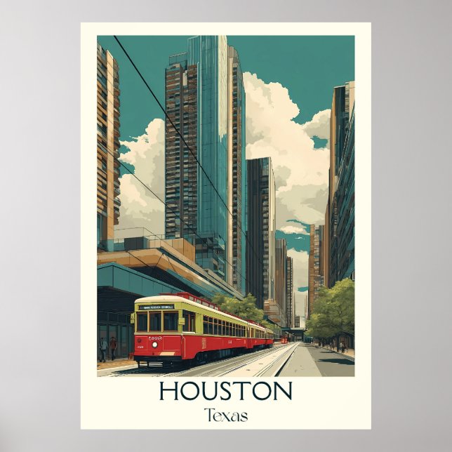 Houston Texas City Skyline Tram Poster (Front)