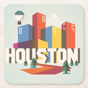 Houston, Texas Cityscape Design Square Paper Coaster