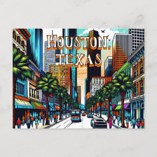 Houston, Texas Downtown City View Abstract Art Postcard