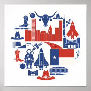 Houston Texas Icons Poster