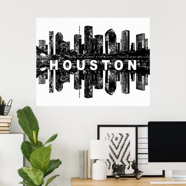 Houston, Texas in black ink Poster (Home Office)