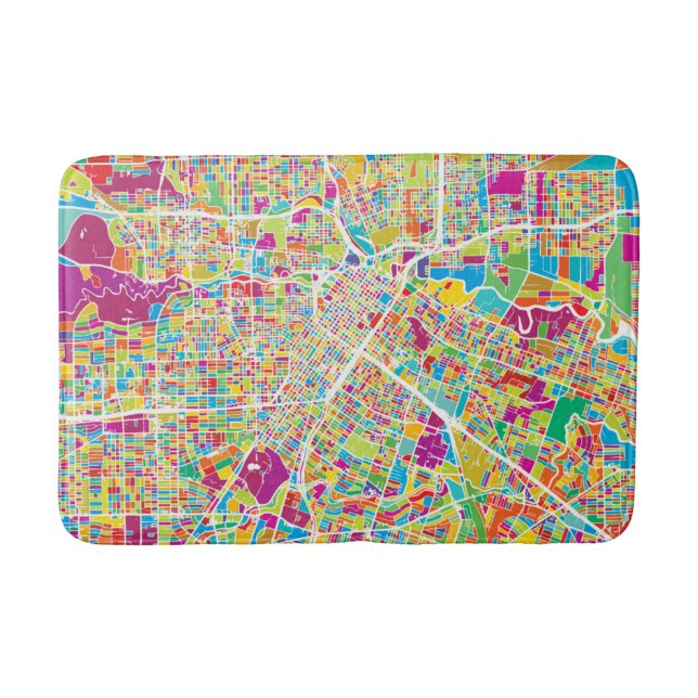 Houston, Texas | Neon Map Bath Mat (Front)