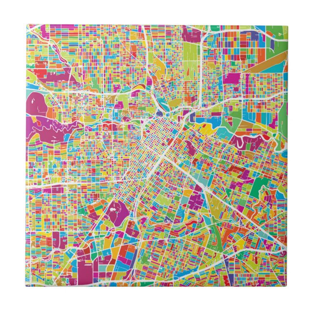 Houston, Texas | Neon Map Ceramic Tile (Front)