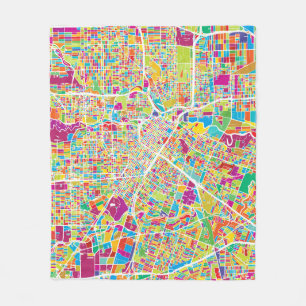 Houston, Texas   Neon Map Fleece Blanket