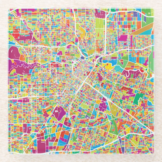 Houston, Texas | Neon Map Glass Coaster (Front)