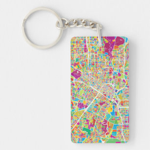 Houston, Texas Neon Map Key Ring