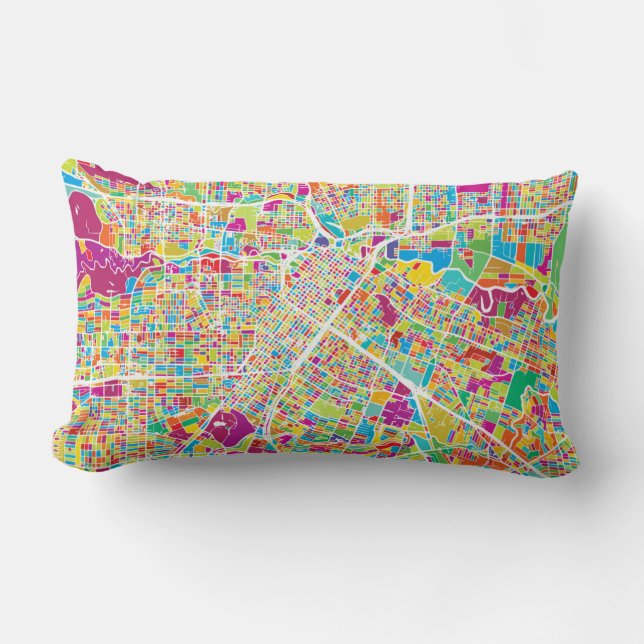 Houston, Texas | Neon Map Lumbar Cushion (Front)