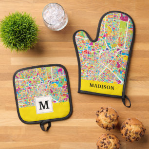 Houston, Texas Neon Map Oven Mitt & Pot Holder Set