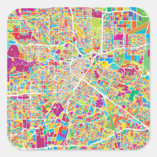 Houston, Texas   Neon Map Square Sticker