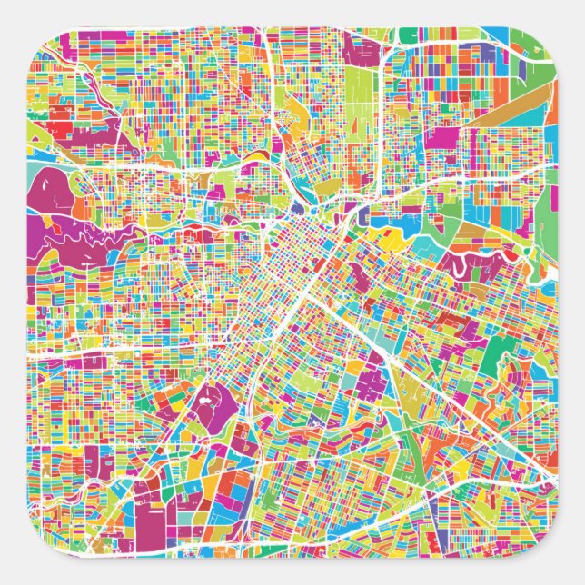 Houston, Texas | Neon Map Square Sticker (Front)