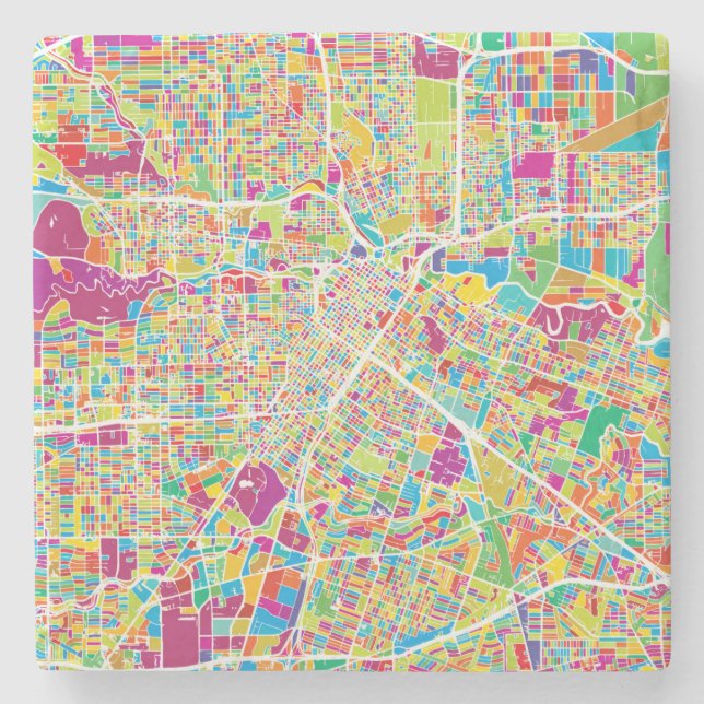 Houston, Texas | Neon Map Stone Coaster (Front)