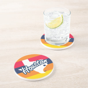 Houston, Texas, Orange, Red, Navy, Yellow Stripe Coaster