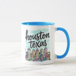 Houston Texas Pride Watercolor Skyline Cute Mug
