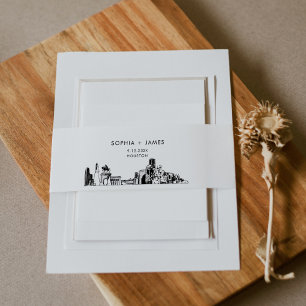 Houston Texas Skyline Belly Band, 2"x11.5" Invitation Belly Band