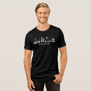Houston, Texas Skyline, Black - Line Art Tri-Blend Shirt
