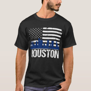 Houston Texas Skyline Distressed American Flag T-Shirt