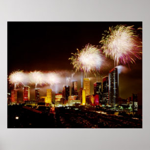 Houston, Texas skyline with fireworks Poster