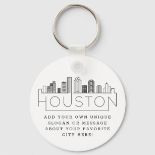 Houston, Texas Stylized Skyline   Custom Slogan Key Ring