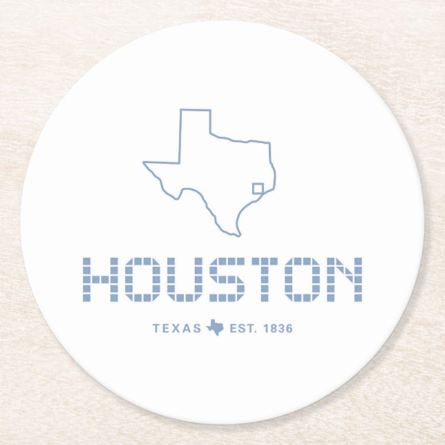 Houston & Texas Tile, Blue Tile, Houston Texas Round Paper Coaster (Front)
